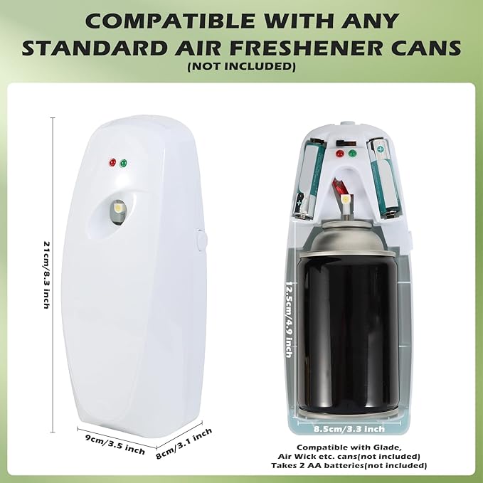 2PCS Automatic Air Freshener Spray Dispenser - Commercial and Home Use - Multiple Time Scent/Mist Release Settings for Room/Restroom Sprayer,Air Freshener not Included,White