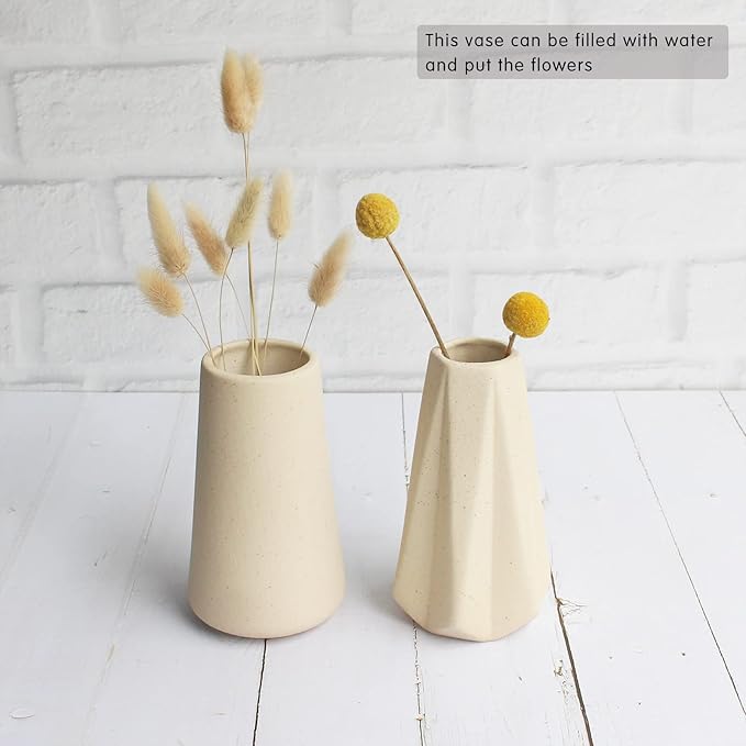 YANLING 6 Pack Light Yellow Vase for Flowers, 6 inch Modern Ceramic Vases for Pampas Grass Simple Shelf Vase Decor, Boho Vases for Home Decor, Vases for Wedding Dinner Table Party Office