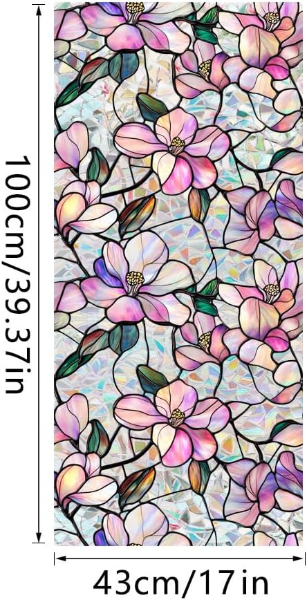 Decorative Orchid Flower Stained Static Glass Window Clings Stickers for Home Office Living Room Bedroom Glass Windows Door Decor 16.93 x 39.37 Inches
