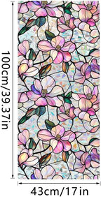 Decorative Orchid Flower Stained Static Glass Window Clings Stickers for Home Office Living Room Bedroom Glass Windows Door Decor 16.93 x 39.37 Inches