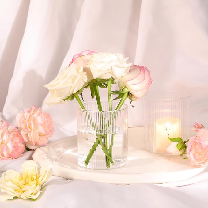 Glass Cylinder Vases for Centerpieces - 4 Inch Small Flower Vase for Wedding Decorations, Clear Glass Flower Vases Floating Candle Holder for Table Centerpiece Wedding Home Decor (6 Pack)