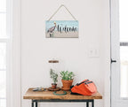 Rustic Hanging Welcome Wood Sign, 12 * 6inch - Farmhouse Porch Wall Art