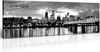 DJSYLIFE-Portland Skyline Canvas Print Modern City Landscape Wall Art USA Skyscraper Black and White Panoramic Night View Painting Office Living Room Home Decor Ready to Hang 13.8"x47.3"