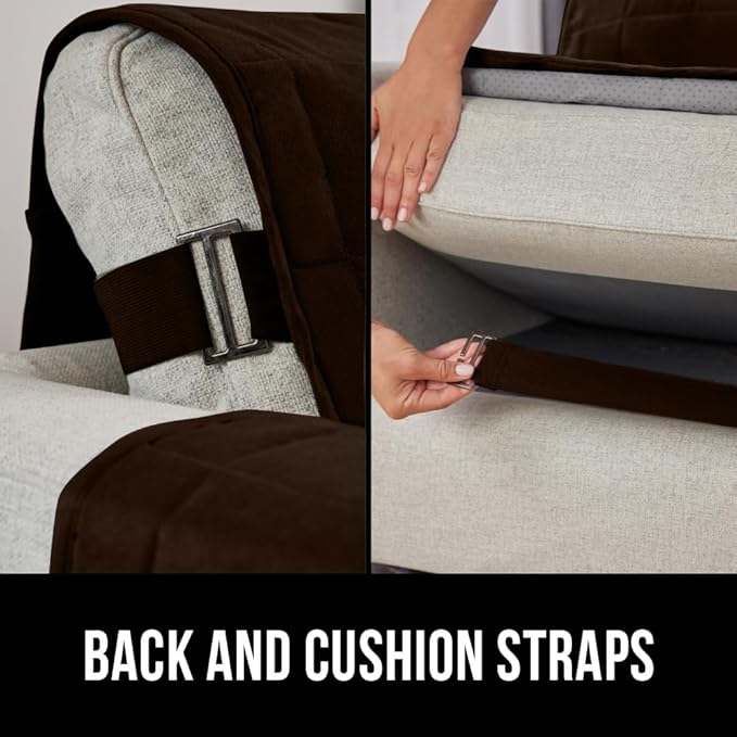 GORILLA GRIP Patented Waterproof Slip-Resistant 23" Chair Protector Cover, for Leather or Fabric Couch Cushion, Large Microsuede Furniture Covers Dogs Pets Machine Washable Slipcover, Brown