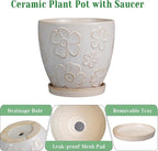 6.9 Inch Plant Pot with Drainage Hole and Saucer Ceramic Planter for Indoor Plant Flower Pot for Orchid Succulents Plants White