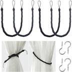 BEL AVENIR Curtain Rope Tiebacks, Drapery Rope Holdbacks with 4 Metal Screw Hooks (Navy, 4pack)