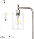 Floor Lamps for Living Room - Industrial Standing Lamp with Glass Shade, Modern Floor Lamp with LED Bulbs, Tall Lamp for Bedroom Office - Brushed Nickel