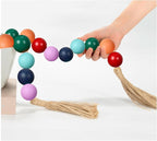OMISHE Extra Large Wood Bead Garland Colorful with 1.6" Diameter Wooden Beads and Tassels, 41" Long Rustic Farmhouse Country Decorative Beads for Home Tiered Tray Decor, Colorful
