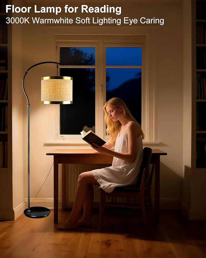 Lightdot 64.9IN Black Arc Floor Lamp, Modern Floor Lamps for for Wedding/Party, Standing Lamp with Linen Shade, Tall Floor Lamp Living Room/Bedroom (Bulbs Included)