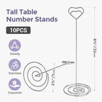 Table Number Holders 10Pcs - 8.75 inch Heart Shaped Place Card Holder Tall Table Number Stands for Wedding Party Graduation Reception Restaurant Home Centerpiece Decoration Memo (Silver)