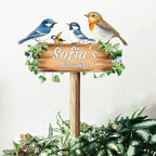 Personalized Colorful Bird Metal Sign with Stake,Custom Gardener Last Name Signs Outdoor Decorate,Customized Garden Accessories Decor for Mother,Birds on the Branch Plaques for Patio Lawn Porch Yard
