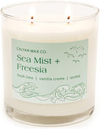 Calyan Wax Co. 2 Wick Candle, Sea Mist + Freesia Scented Candle, 37 Hour Burn Time, Aromatherapy Soy Candles, Non Toxic & Vegan Soy Wax, Glass Tumbler Scented Candles, 12.5oz