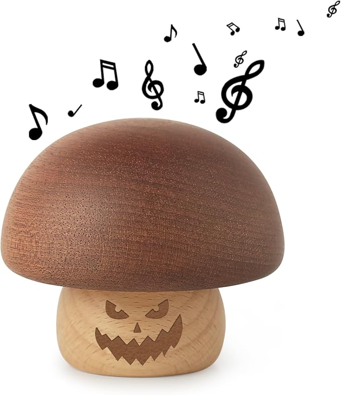 Wood Mechanism Music Box Melody This is Halloween Mushroom Mini Musical Gift Nursery Home Decor for Halloween Thanksgiving Christmas Boys and Girls
