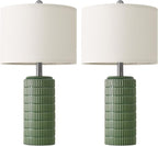 PoKat 23" Dark Green Ceramic Table Lamps Set of 2, Modern Table Lamps for Living Room, Farmhouse Lamps for Bedroom Night Stands, Traditional Nightstand Desk Decor Lamps
