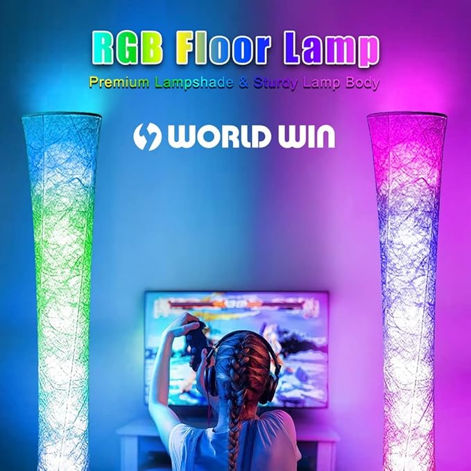 2 Pcs Floor Lamp, 61'' Smart RGB LED Corner Lamp with Music Sync and 16 Million DIY Colors, 3 Color Temperature, APP & Remote Control, Color Changing Standing Floor Lamp for Bedroom Living Room