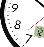 Lumuasky Wall Clock Digital 12" Non-Ticking Silent Battery Operated Analog with LCD Display for Perpetual Calendar and C° Temperature, Ideal Modern Home, Bedroom, Kitchen, Office Decor