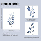 Navy Blue Botanical Art Set of 6, Minimalist Abstract Prints Watercolor Blue White Leaf Plant Wall Decor Canvas Painting, Boho Floral Wall Decor for Bedroom, Living