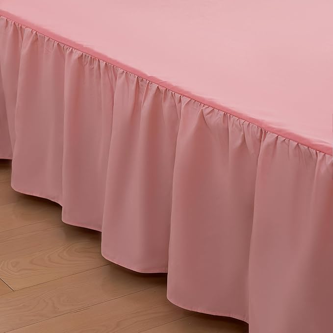 Bed Skirt Twin Size Ruffled Bed Skirt with Split Corners, 12 Inch Drop Dust Ruffle Bed Skirt with Platform, 12 Inch, Blush, Twin Size