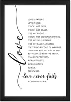Love Is Patient Kind Sign 1 Corinthians 13 Wall Decor 16"×11" Love Never Fails Quotes Bible Verse Wooden Framed Wall Hanging Art (Black)