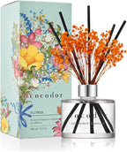 COCODOR Flower Reed Diffuser Set / 6.7oz / Dark Vanilla&Sandalwood/Scent Diffuser with Sticks Home Fragrance Reed Diffuser for Bathroom Shelf Decor