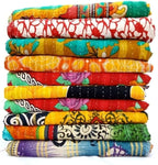Wholesale Lot of Indian Vintage Kantha Quilt Handmade Throw Reversible Multicolor Cotton Fabric Bohemian Kantha Blanket 85X55 Inch 2 Pcs Lot