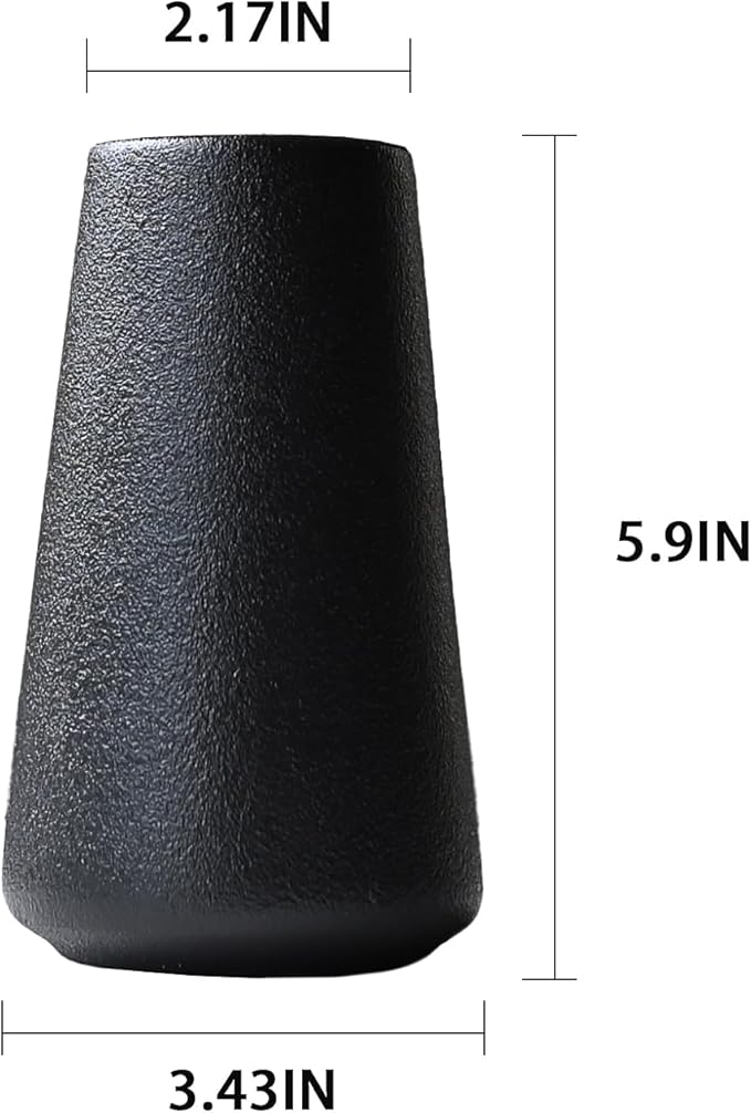 Modern Black 5.9'' Ceramic Vase Set of 6 for Living Room Bedroom Minimalist Flower Vases for Home Decor Office Centerpieces Fireplace Nordic Style Gift for Fake Plant 6 Pack Decoration