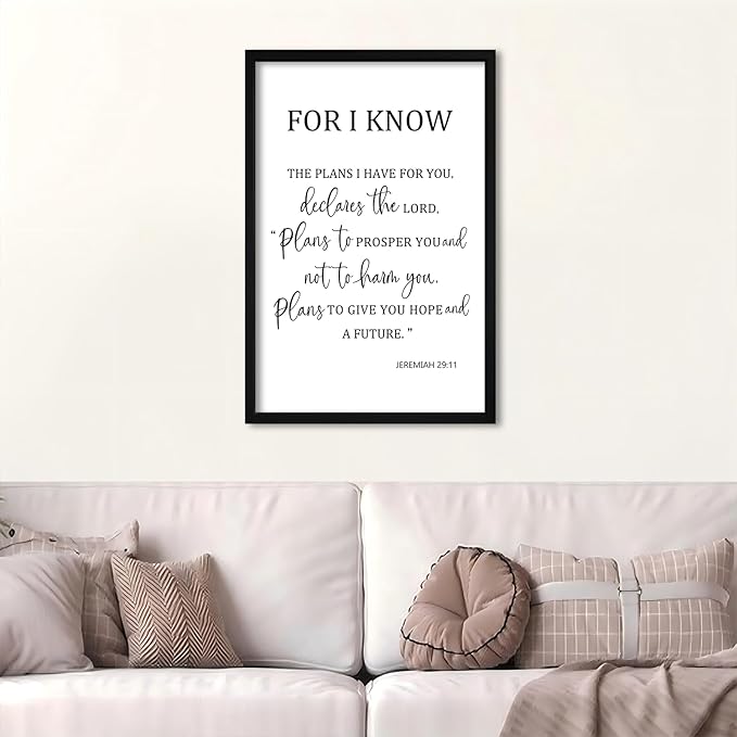 flowtorely For I Know The Plans I Have For You Wall Decor 24"×16" Jeremiah 29:11 Bible Verse Sign Christian Scripture Large Wood Framed Wall Hanging Art (Black)