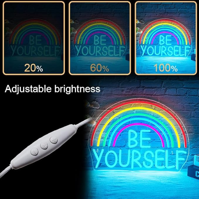 WLHOPE Be Yourself Neon Sign Be Yourself Neon Signs for Wall Decor Dimmable Rainbow Neon Lights Classroom LED Light Up Sign for Bedroom Bookstore Reading Room Library Study Room Decoration