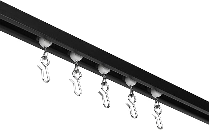 Curtain Track - Ceiling Mounted Curtain Rail for Curtains, Drapes, and Room Dividers - USA Made - Small+ (12 Feet), Jet Black