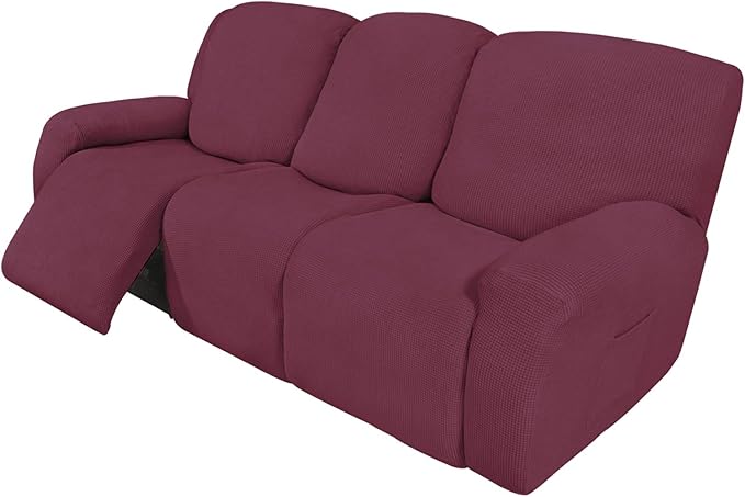 Easy-Going 8 Pieces Recliner Sofa Stretch Sofa Slipcover Sofa Cover Furniture Protector Couch Soft with Elastic Bottom Kids, Spandex Jacquard Fabric Small Checks ASH Rose