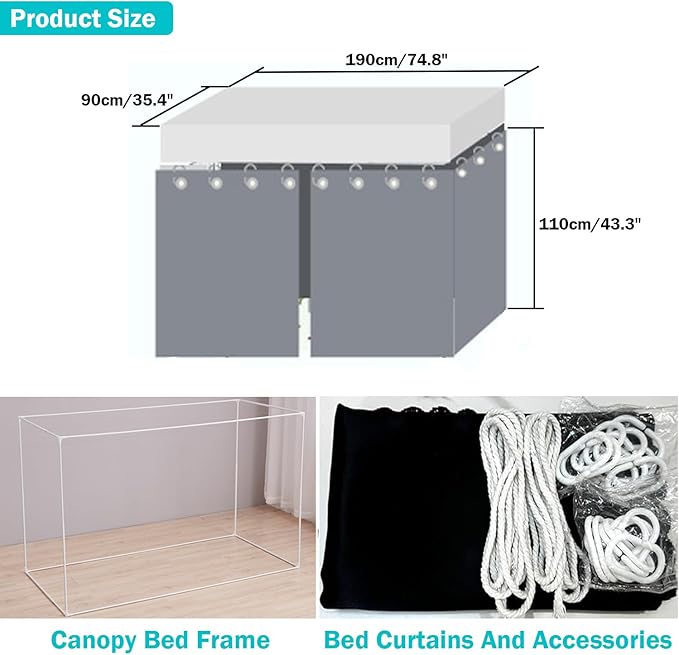NKM Blackout bunk Bed Curtains with Canopy Bed Frame,bunk Bed Tent for top bunk,Suitable for Single Bed in Student Dorm