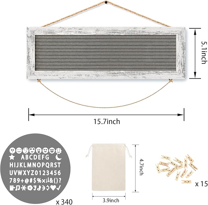 Picture Frames Hanging Display Wooden Board, Felt Letter Board with 340 Letters and 15 Clips, Photo Frames Collage Wall Decor for Family Birthday Mothers Day Party Gifts