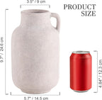 Ceramic Flower Vase Home Decor - 9.7 inch Large White Rustic Table Flowers Vases Living Room Bedroom Plant Decoration Farmhouse Vintage for Kitchen Shelf Office Coffee Dining Desk House Women