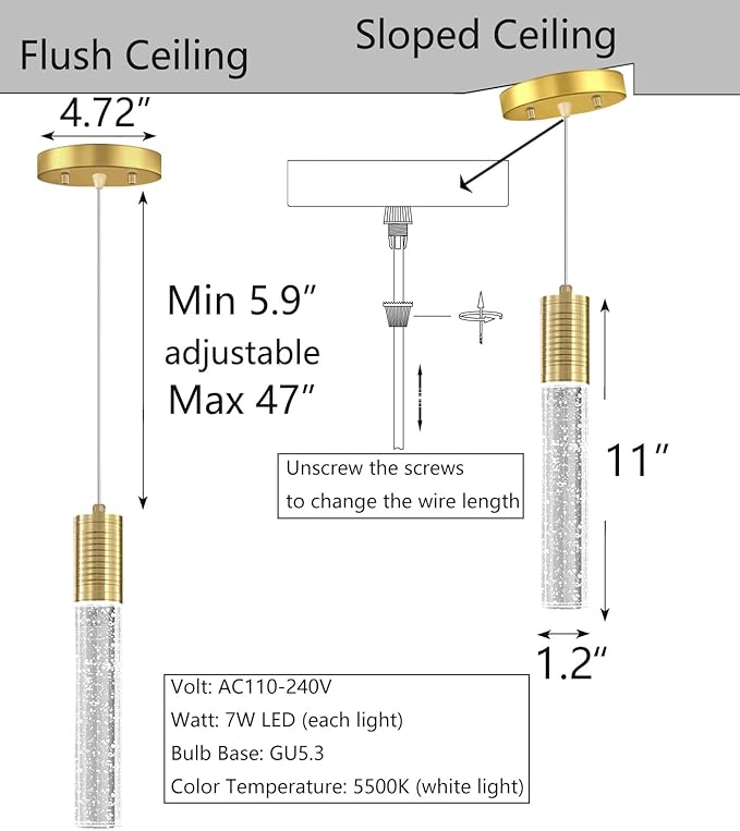 4 Pcaks Pendant Lights for Kitchen Island, White Light, Gold Crystal Linear Pendant Lighting, Bar Corner LED Light Fixture