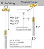 Set of 2 Pendant Lights for Kitchen Island, White Light, Gold Crystal Linear Pendant Lighting, Bar Corner LED Light Fixture