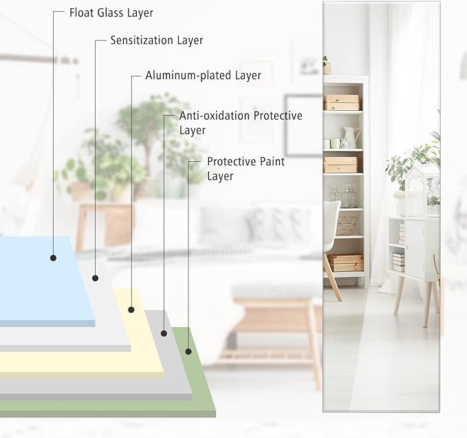 GOFLAME Frameless Wall Mirror, Full Length Rectangle Mirror with Beveled Edge, Wall Mounted Dressing Mirror for Living Room, Bedroom, Vanity Room, Silver