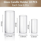 PHOSPHOR Hurricand Candle Holder 18 PCS, Glass Pillar Candle Holder, Clear Glass Cylinder Candleholder Glass Cylinder Vase for Centerpieces Wedding Party Decoration