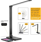 Led Desk Lamp, Desk Lamp with USB Charging Port, 5 Color Modes, 10 Brightness, Natural Light, Eye Caring Reading Lamp, Desk Light for Home Office, Table Lamp, Touch Control, Auto-Timer, Black