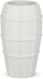 Briful Rustic Terracotta Flower Vase for Home Decor – 9" White Farmhouse Textured Barrel-Style Ceramic Vase Vintage Handcrafted Gridded Design for Faux & Dried Flowers Living Room Table Centerpiece