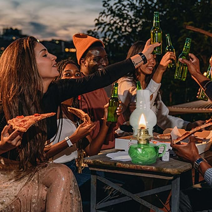 Large Rustic Kerosene Lamp Lantern Chamber Antique Oil Lamps for Indoor Use Home Decor Lighting Vintage Glass Clear (Green)