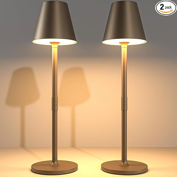 2 Pack LED CordlessTable Lamp,4000mAh Rechargeable Battery Desk lamp,3 Level Brightness Portable Night Light, Minimalist Design, for Couple Dinner/Coffee Table/Restaurant/Bedroom(2Pack Khaki)