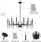 12 Light Black Chandelier Light Fixture, Modern Farmhouse Chandeliers for Dining Room Light Fixture, Metal Candle Pendant Chandelier for Foyer Entryway Stairs Living Room Bedroom Kitchen