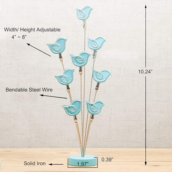8-Branch Family Tree Picture Frame Holder, Card Photo Clips Holder Desk Stand for Memo Paper Note Photo Christmas Wedding Card Display (Blue Bird)