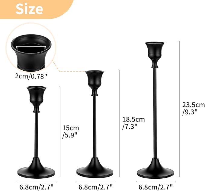Nuptio 3 Pcs Black Candlestick Holders Taper Candles Holder Candle Stick Holder for Dining Table Halloween Candle Holders for Tapered Candles Decorative Centerpiece for Christmas Party Housewarming