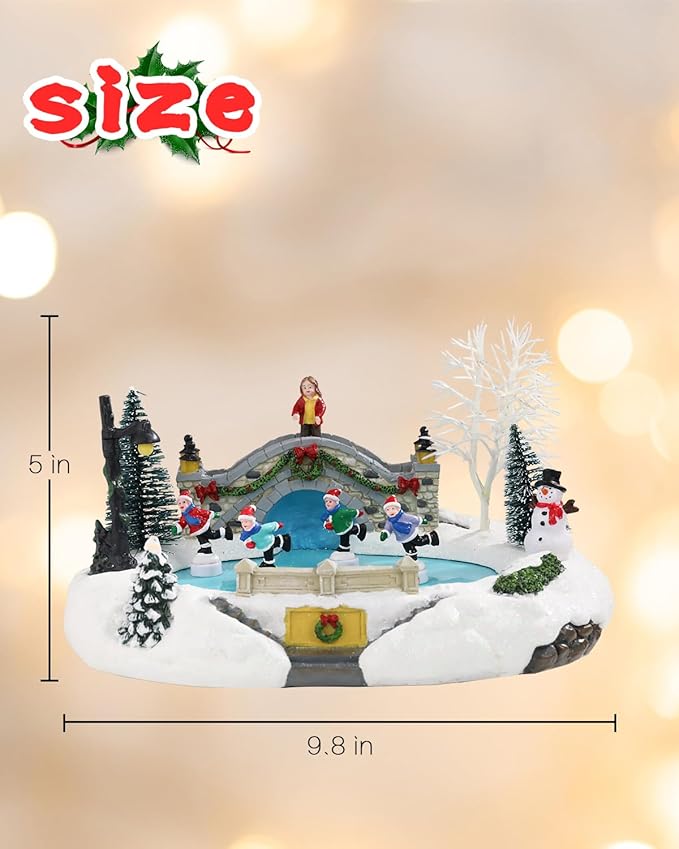 Bdor Christmas Village Lighted Decoration Musical Animated Display Christmas Collectible Skating Battery Operated Indoor Decor