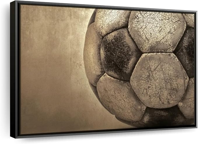 Elephant Stock Worn Soccer Ball Wall Art - Horizontal Framed Canvas - 1-Piece Living Room Wall Decor - Photography sports Canvas Print - Brown and Gray Decor for Wall - 43" X 29"