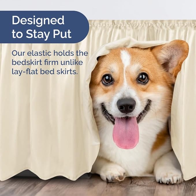 Wrap Around Dust Ruffle Bed Skirt - Off White - for King Size Beds w/ 15 Inch Drop - Easy Fit Elastic Strap - Adjustable Pleated Bedskirt w/Brushed Fabric - Wrinkle Free - Women, Men, Kids & Teens