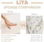 LITA Round Stuffed Pouf Ottoman, Velvet Poufs with High-Density Foam Filling and Washable Cover, Furry and Fluffy Bean Bag Foot Stools Ottoman for Living Room, Bedroom, Office, Beige