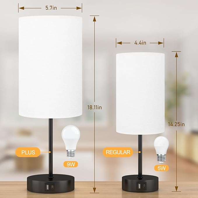 AKASUKI 18Inch Table Lamp with Dual Charging Station, 3 Way Dimmable Touch Lamp for Bedroom, Living Room, Office(LED Bulb Included)