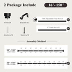 Oneach 2-Pack Heavy Duty Curtain Rods for Windows 72 to 144 Inch, 1 Inch Pole Adjustable Curtain Rod with Easy Installation and Modern Design (Black, 16 to 150 Inch)